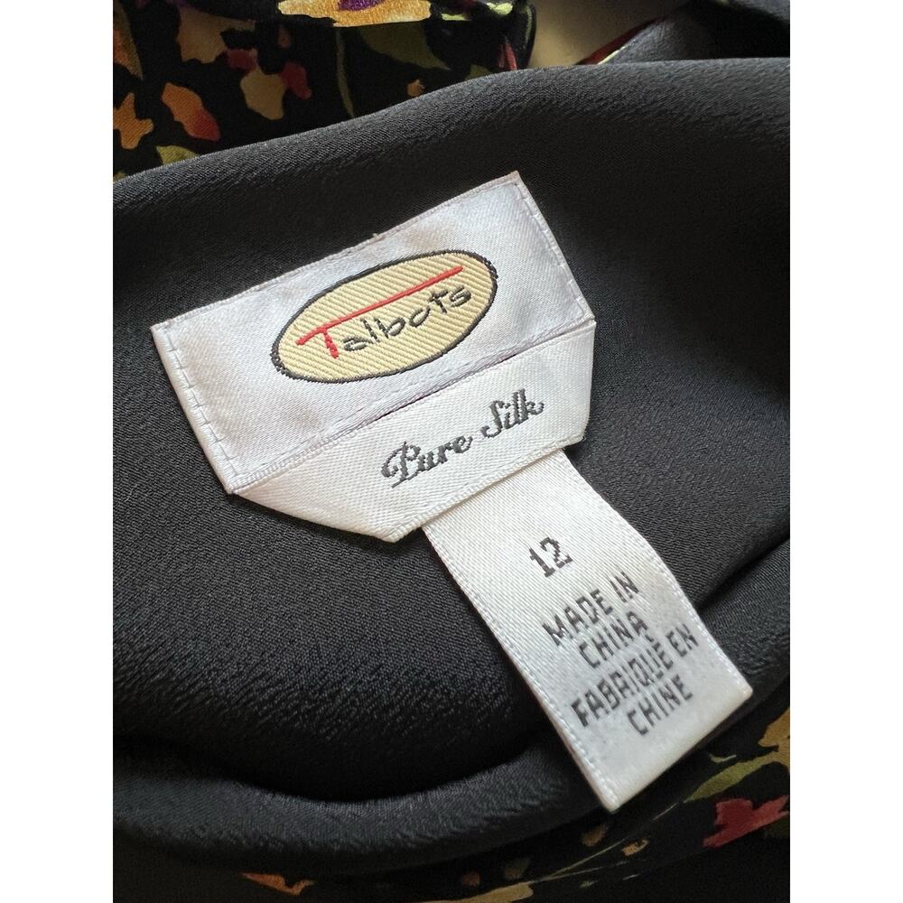 Talbots Size 12 Pure Silk Dress Womens Black Floral Feminine Vintage Y2K - Picture 9 of 16
